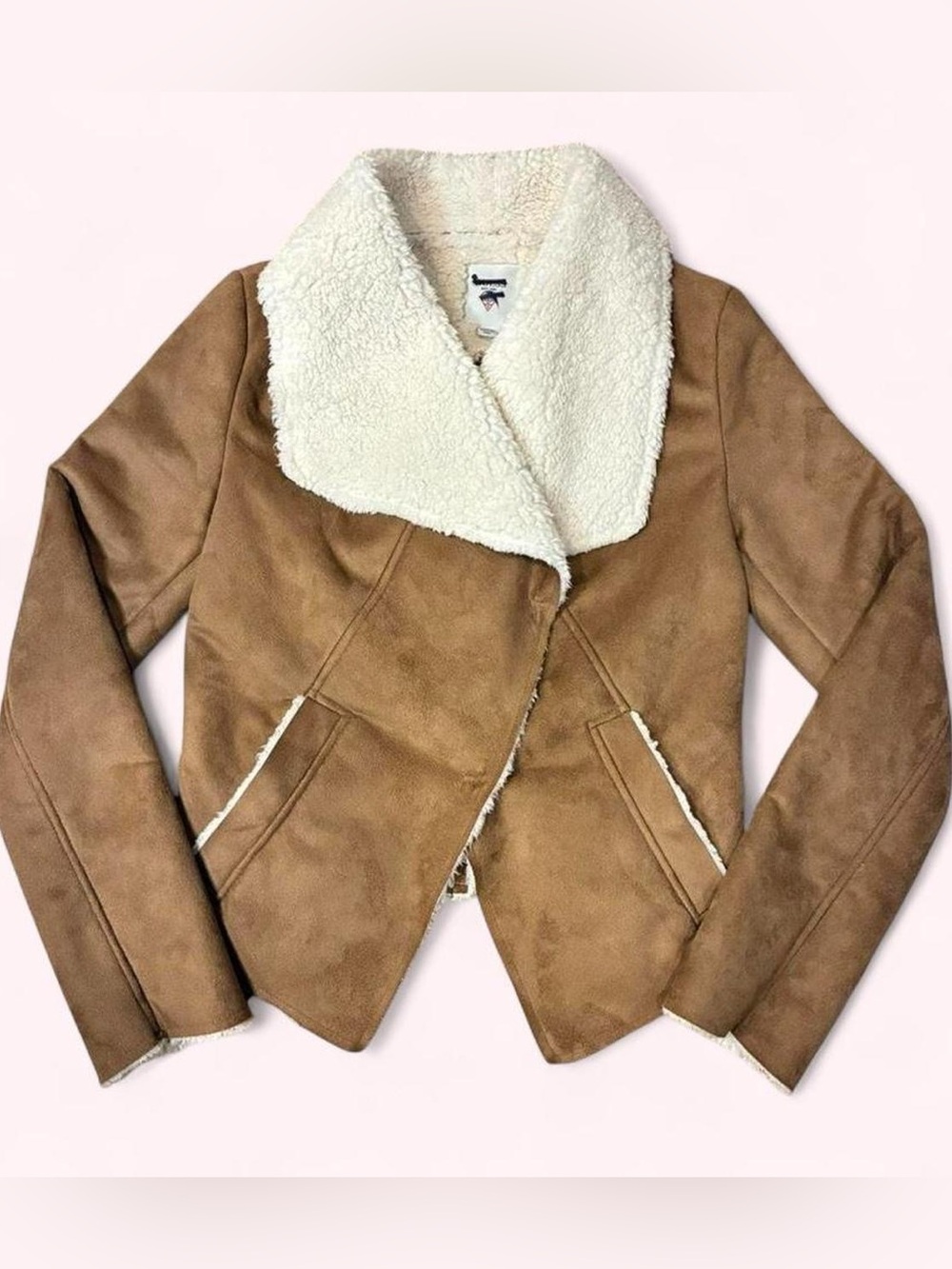 GUESS Cropped Moto Suede Jacket w/ Fuzzy Fur Lining